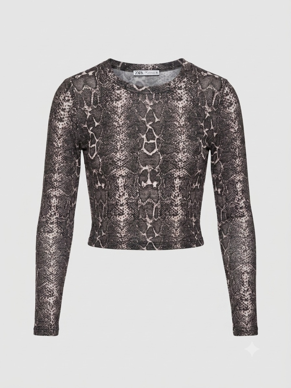 Zara Trafaluc Snakeskin Print Long-Sleeve Crop Top